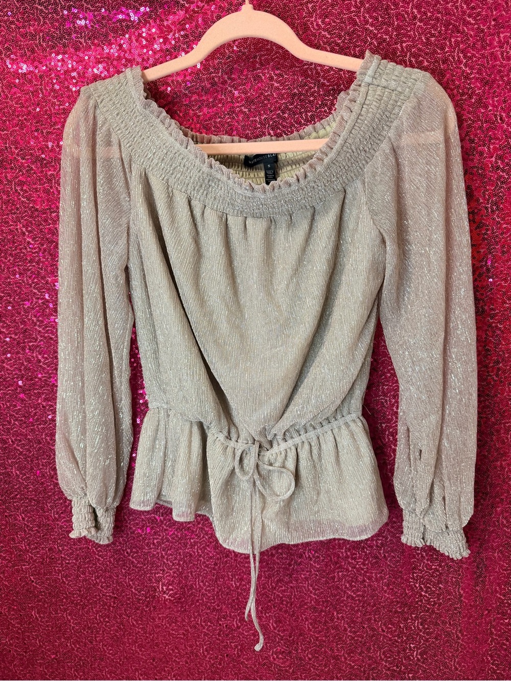 White House Black Market Shimmery Taupe Peasant Blouse